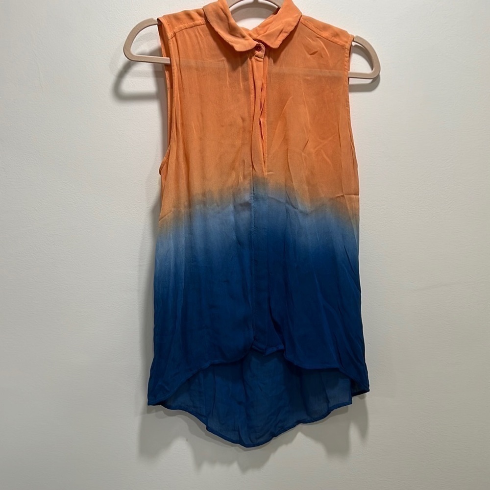 W118 by Walter Baker Top Orange and Blue Sleeveless Sheer Tank Top